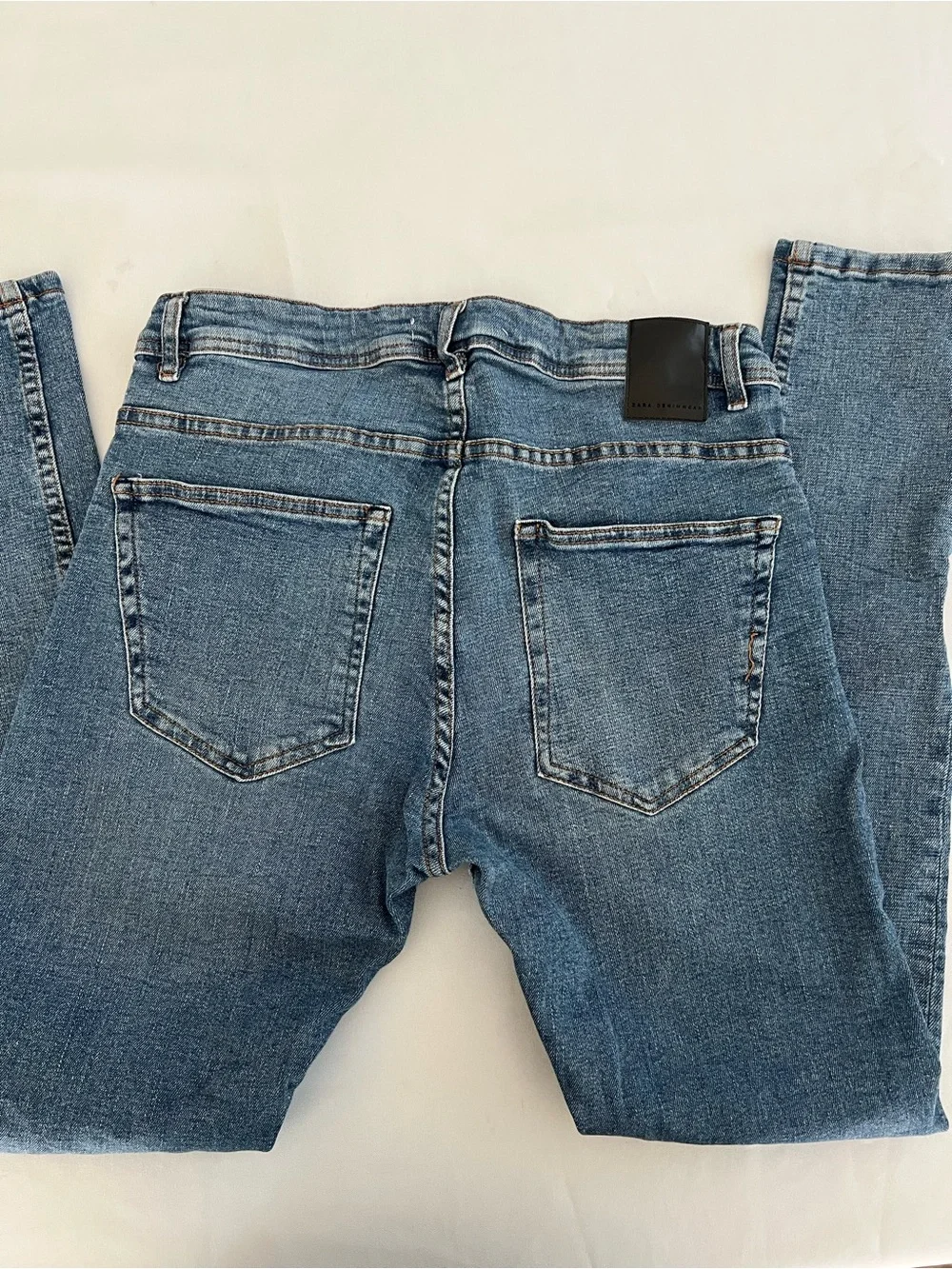 Zara Light Blue Denim Jeans with Brown Stitching